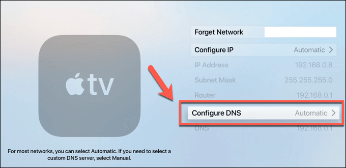 Configure DNS menu