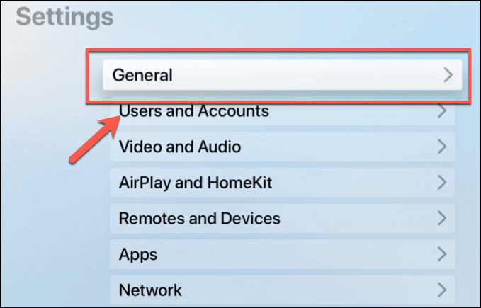 General under Settings tab