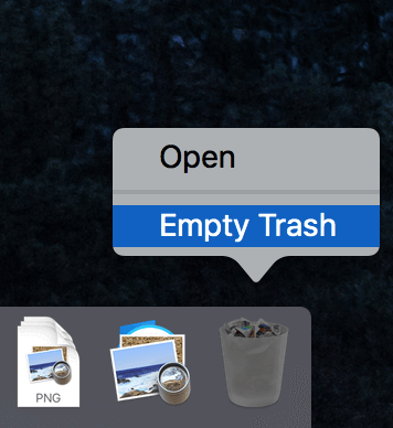 Empty Trash menu in Dock