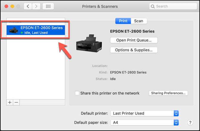 New printer added in Printers & Scanners