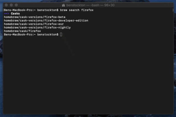 brew search in terminal window 