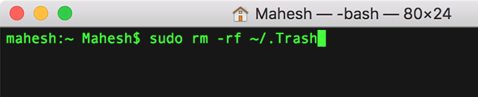 sudo rm -rf ~/.Trash command in Terminal